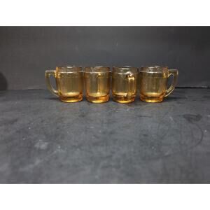 Amber Beer Barrel Mini Shot Glass Set Of 4, Vintage Bar Mug, Toothpick‎ Holder